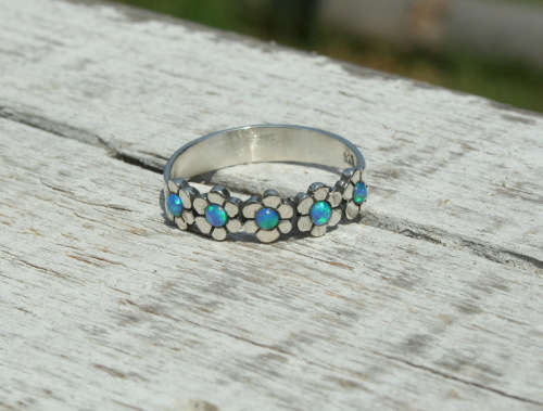Opal flowers Sterling Silver ring