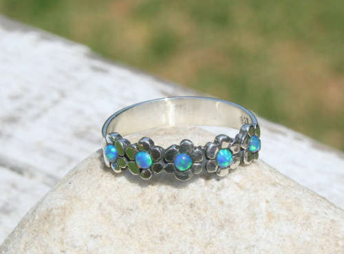Opal flowers Sterling Silver ring
