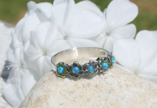 Opal flowers Sterling Silver ring