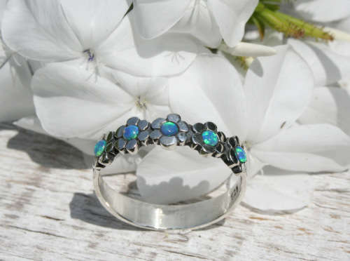 Opal flowers Sterling Silver ring