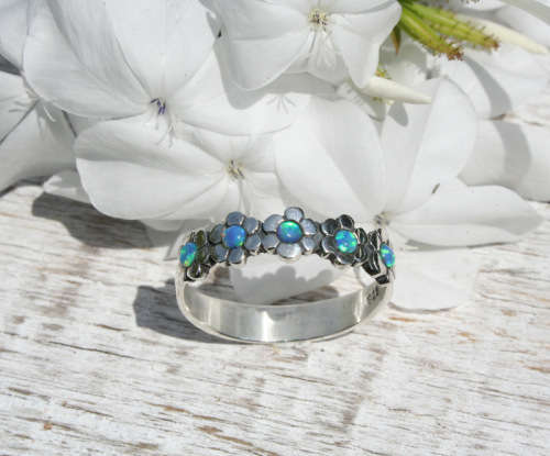 Opal flowers Sterling Silver ring