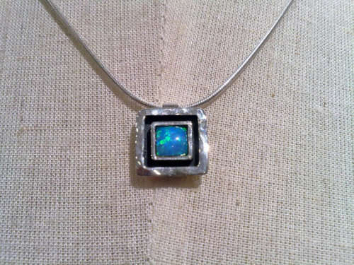 Blue opal Hammered silver necklace