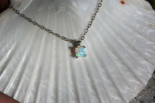 Blue opal sterling silver necklace