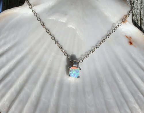 Blue opal sterling silver necklace