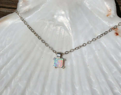 Blue opal sterling silver necklace