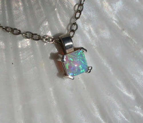 Blue opal sterling silver necklace
