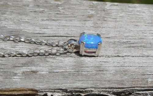 Blue opal sterling silver necklace