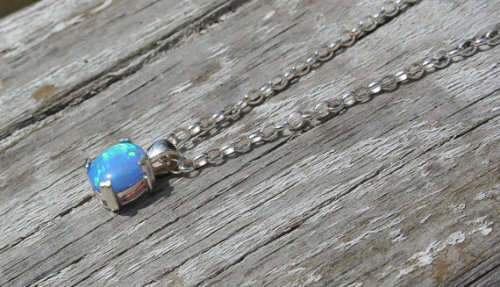 Blue opal sterling silver necklace