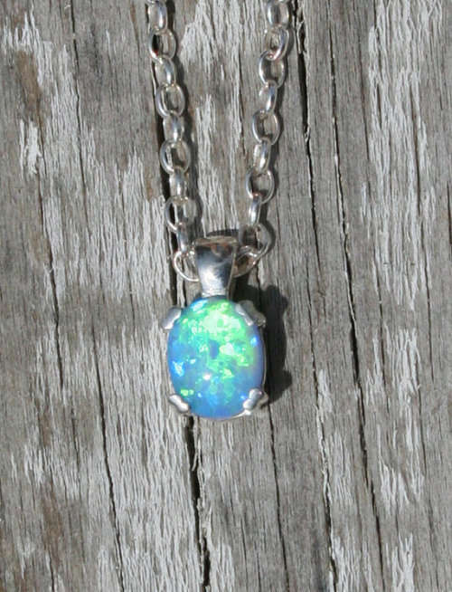Blue opal sterling silver necklace