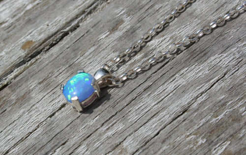 Blue opal sterling silver necklace
