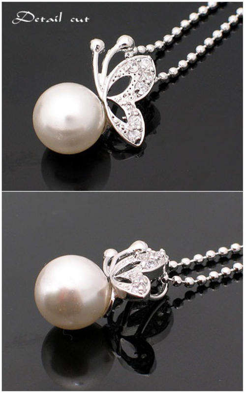 FASHION PEARL BUTTERFLY STUD EARRINGS AND NECKLACE