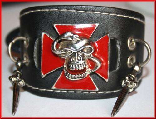 GO GAGA ~ JEWELLERY ~ **LEATHER WRISTBAND WITH CROSS & SKULL ~ DANGLING DAGGERS****