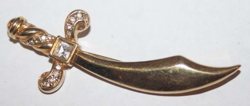 STUNNING VINTAGE DAGGER BROOCH WITH SWAROVSKI CRYSTAL