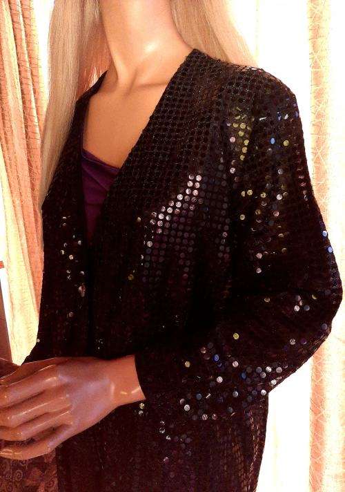 Lightweight & Glamorous three quarter sleeved black sequined evening jacket