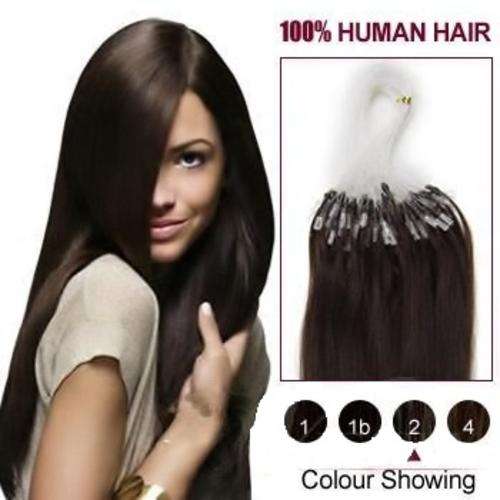 20" MICRO RING LOOP REAL HUMAN REMY DARK BROWN HAIR EXTENSIONS 200s #02 100G - UK