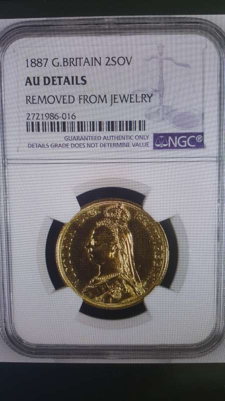 1887 GREAT BRITAIN - 2 SOVEREIGN - NGC GRADED AU DETAILS