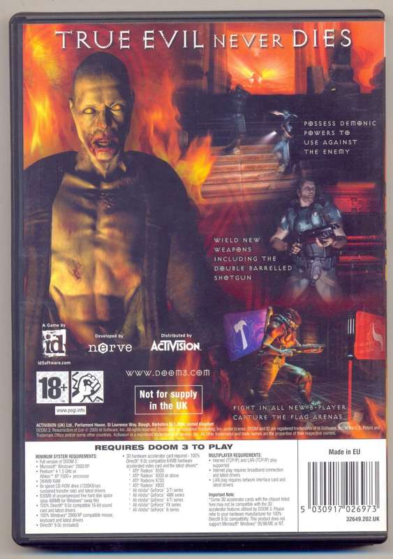 PC CD-ROM - by id ( Activision ) - DOOM 3 - Resurrection of Evil - Expansion Pack - Rating 18+
