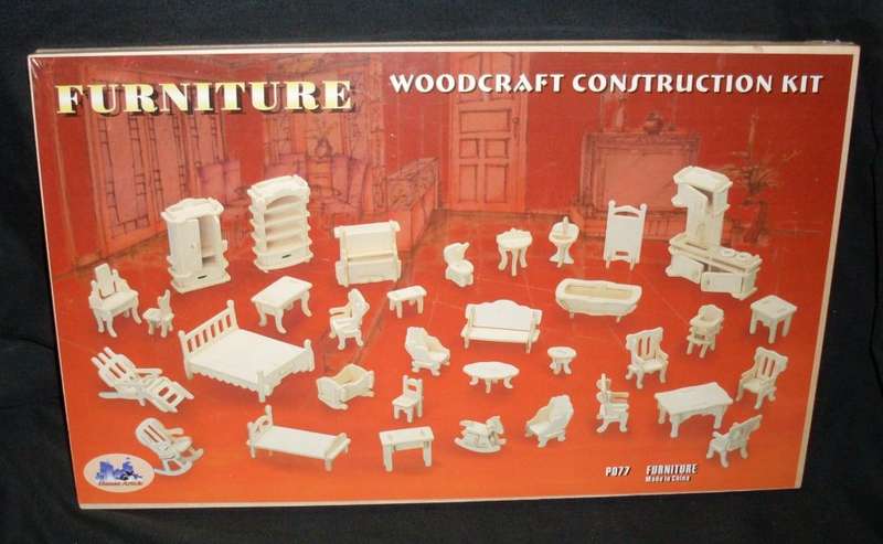 Miniature Furniture - Woodcraft Construction Kit - 34 Furniture items for the Doll house to build