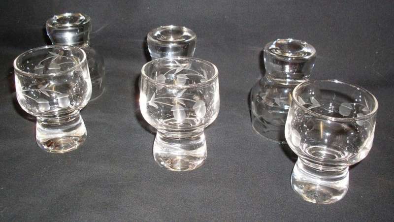 Vintage - 1980 - Set of 6 Ruby Cut Liqueur Glasses ...........................