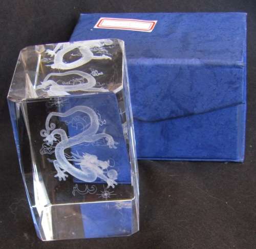 Solid Glass Paperweight / Ornament with a DRAGON inside the centre