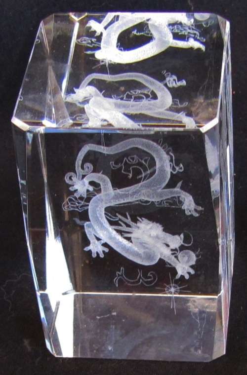 Solid Glass Paperweight / Ornament with a DRAGON inside the centre