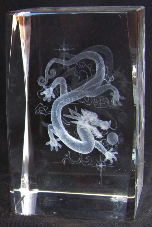Solid Glass Paperweight / Ornament with a DRAGON inside the centre
