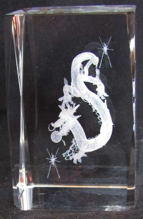 Solid Glass Paperweight / Ornament with a DRAGON inside the centre