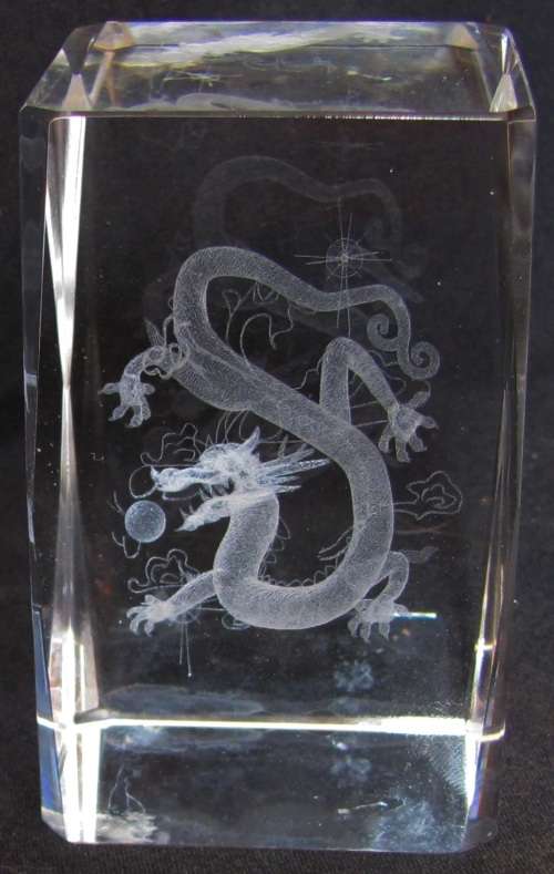 Solid Glass Paperweight / Ornament with a DRAGON inside the centre