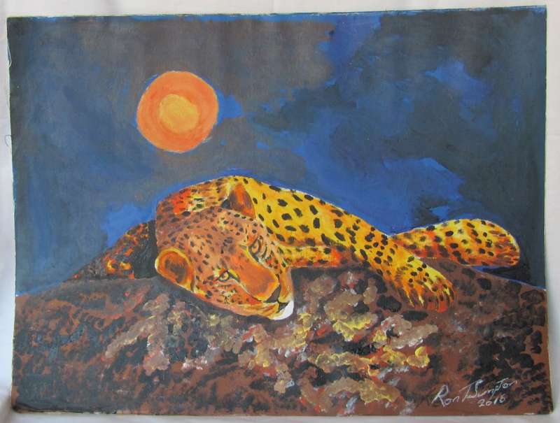 LEOPARD in the Night - 2016 - Signed Acrylic Painting