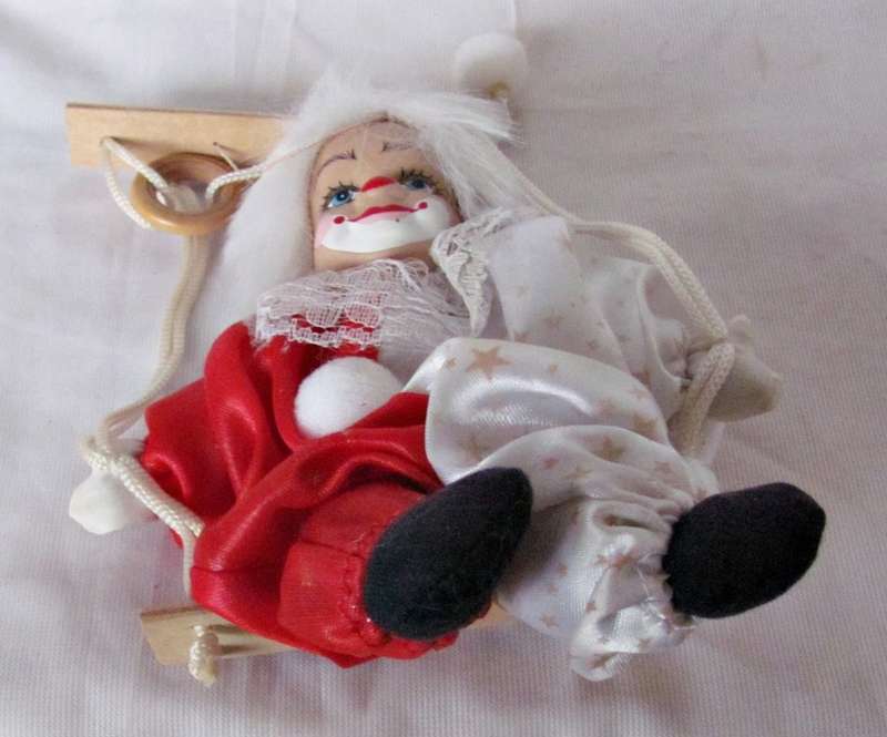Vintage - Porcelain Clown on a Swing - 28cm from top to bottom