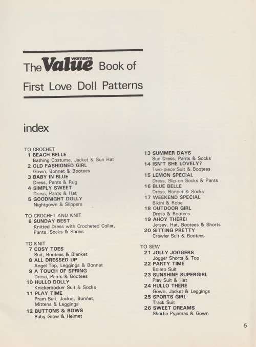 WOMAN'S VALUE  Book of First Love Doll Patterns 1982 1st Edition - 26 Knit,Crochet & Sew Patterns