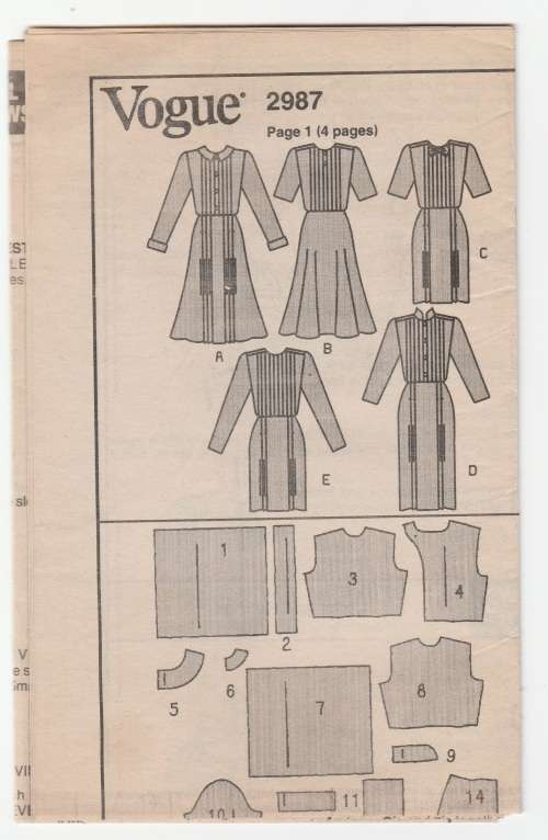 Vintage VOGUE Basic Design 2987 - Dress Sewing Pattern - Size 12 - 14 - 16 - UNCUT Pattern