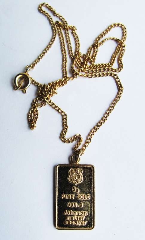 Vintage Imitation 5g Gold Bar Pendant with Chain
