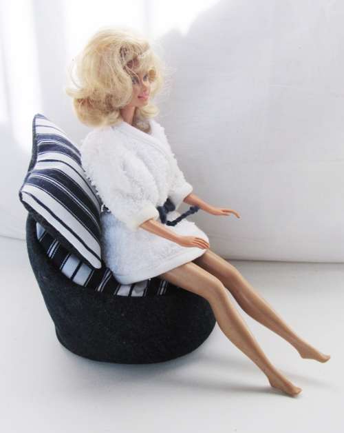 Fashion Dolls ( Barbie etc ) Denim Poof Pool Chair, Cushion and Robe - Doll not included