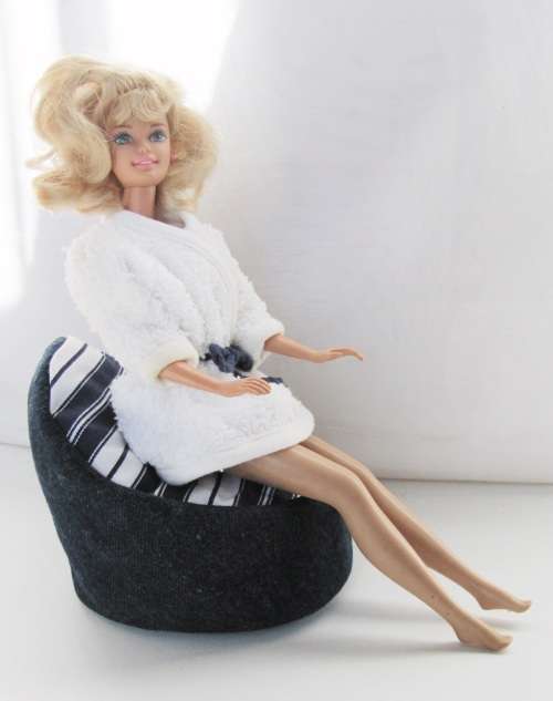 Fashion Dolls ( Barbie etc ) Denim Poof Pool Chair, Cushion and Robe - Doll not included