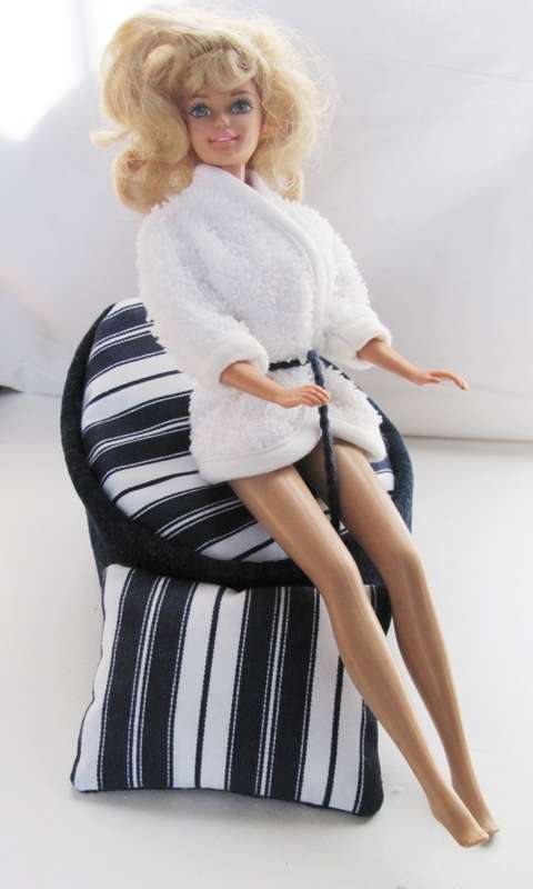 Fashion Dolls ( Barbie etc ) Denim Poof Pool Chair, Cushion and Robe - Doll not included