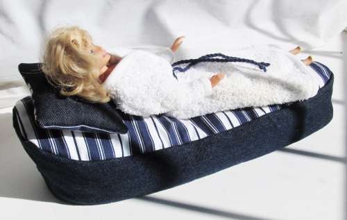Fashion Dolls ( Barbie etc ) Denim Poof Pool Lounger, Cushion and Robe