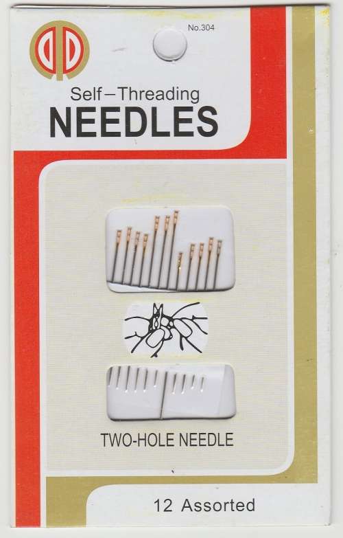 Pack of 12 Two-Hole Self Threading Sewing Needles
