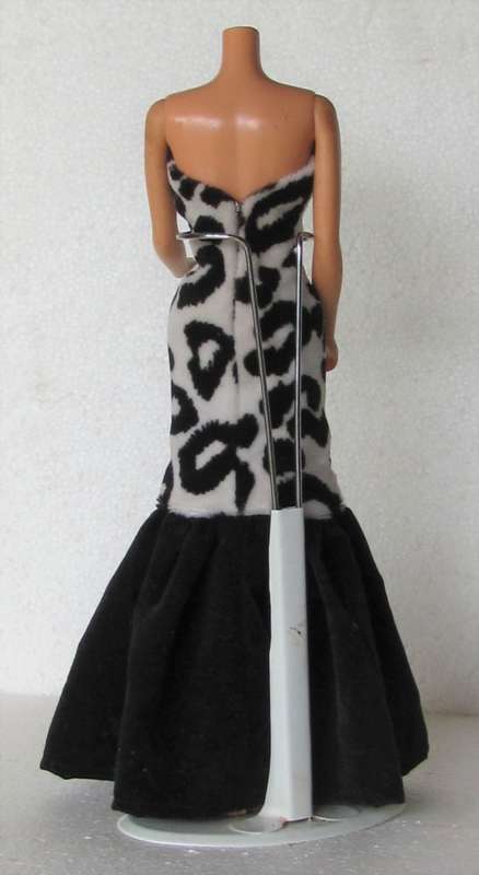 Fashion Doll ( Barbie etc ) Animal Print Black and White Long Dress with Stole