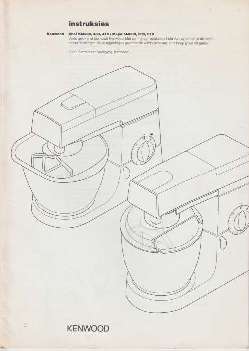 Vintage - 1980`s KENWOOD CHEF Mixer, 3 Beaters, Cookbook & English / Afrikaans Instruction Booklets