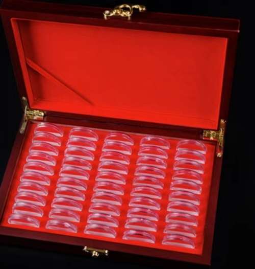 Wooden Coins Display Case Capsules Holder Storage Coin Collection Box. 50pc. ( 26mm)