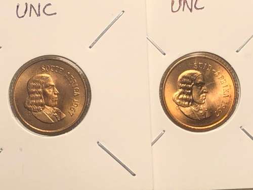 South Africa 1967A one Cent and 1967E one Cent.UNC