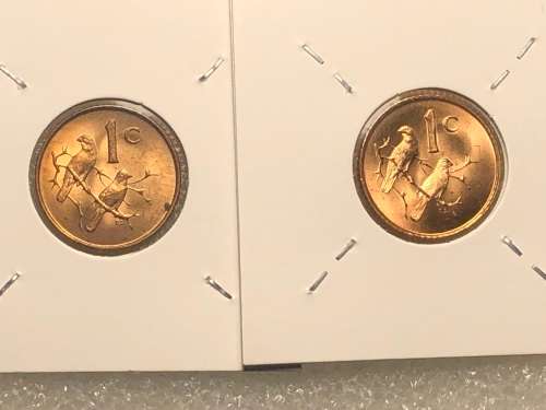 South Africa 1967A one Cent and 1967E one Cent.UNC