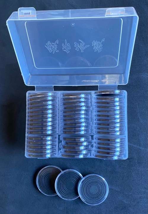 46mm Coin Capsules, Box 45pcs, (Inner pad,: 40,35,30,27,25,20,16)