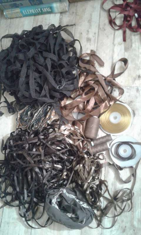 A lot of brown ribbons, quality laces and cotton