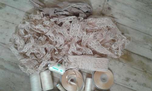 Whole lot of good quality pink,beige, white lace, ribbons, zip, cotton(check all pics)