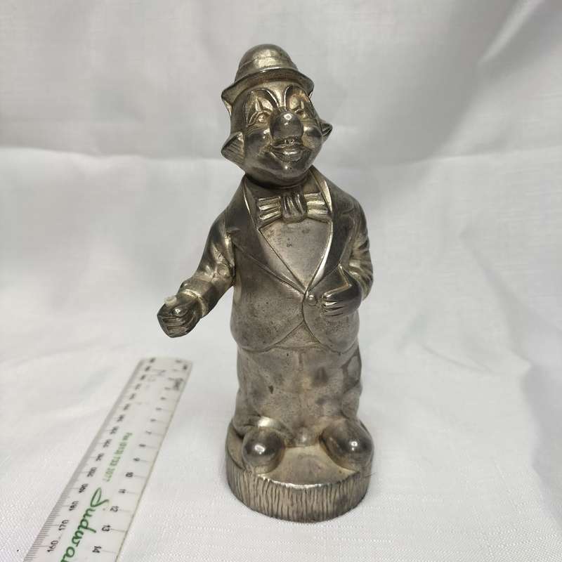 Metal Vintage Penny Piggy Bank Clown Silver Still!!!!