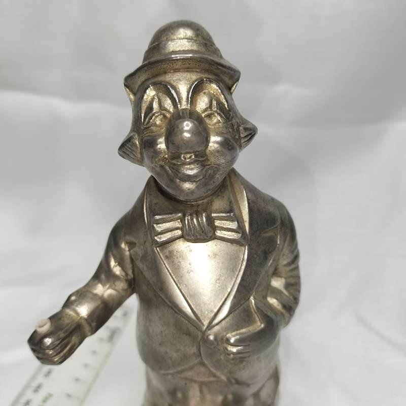 Metal Vintage Penny Piggy Bank Clown Silver Still!!!!
