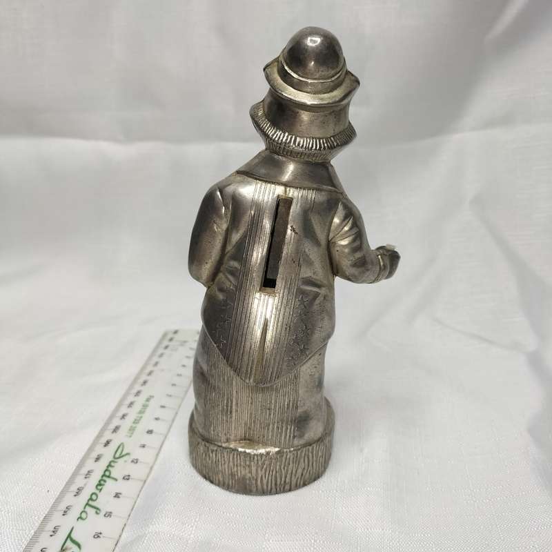 Metal Vintage Penny Piggy Bank Clown Silver Still!!!!