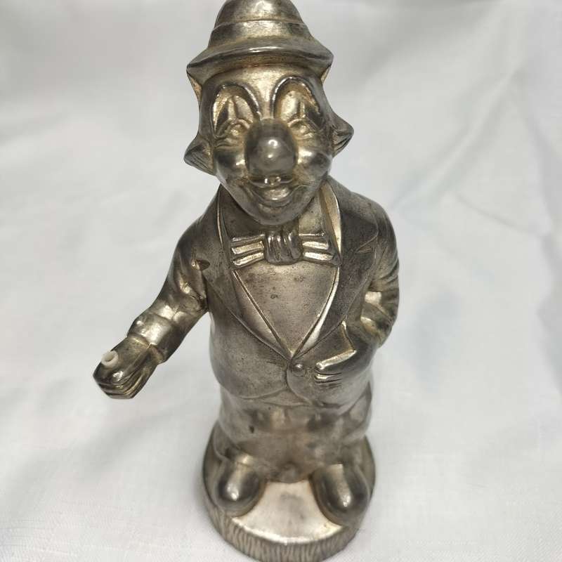 Metal Vintage Penny Piggy Bank Clown Silver Still!!!!
